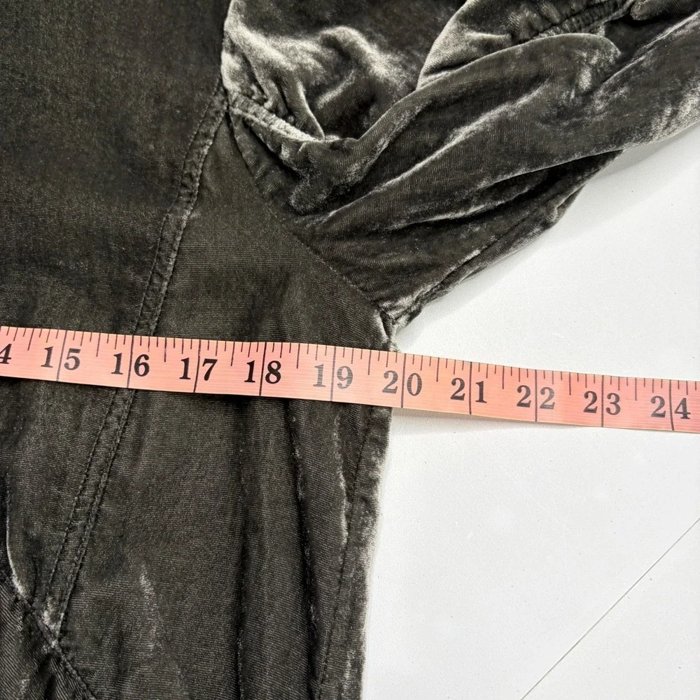 Free People Jacket Womens XS Green Ruched Velvet Bomber Full Zip Velour Varsity - Picture 11 of 13